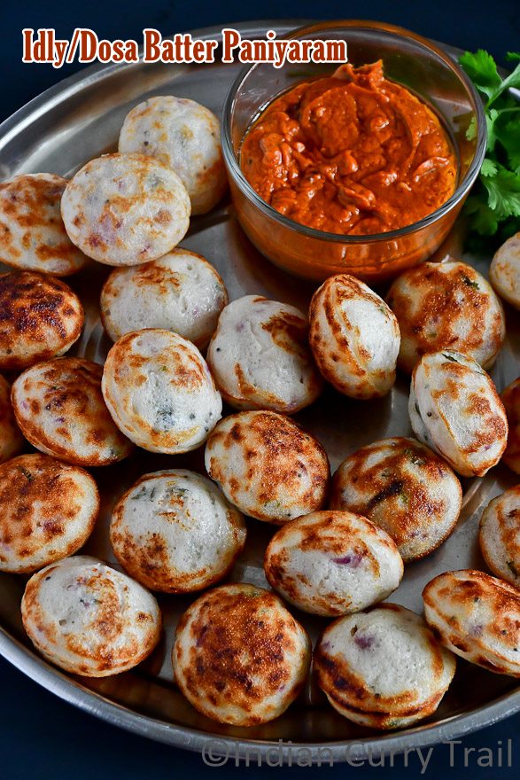 closeup shot of kuzhi paniyaram served with chutney