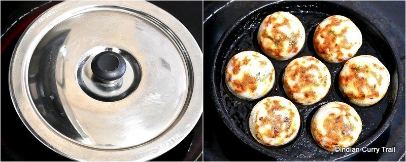 collage showing the cooking of paniyaram process