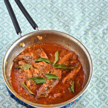indian style canned sardine curry straight out of the stove in a cooking pan