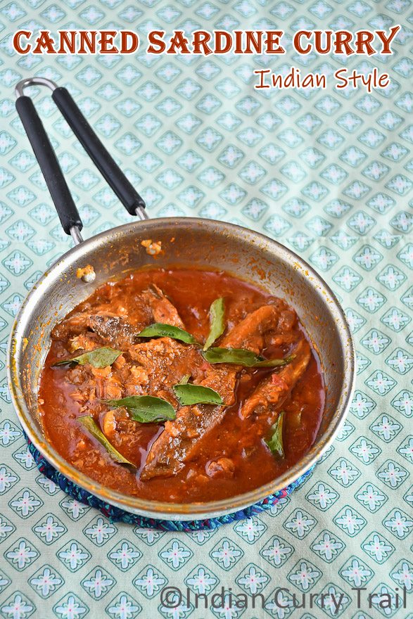indian style canned sardine curry straight out of the stove in a cooking pan