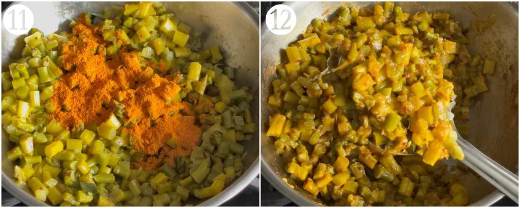 step by step collage picture of making asparagus masala