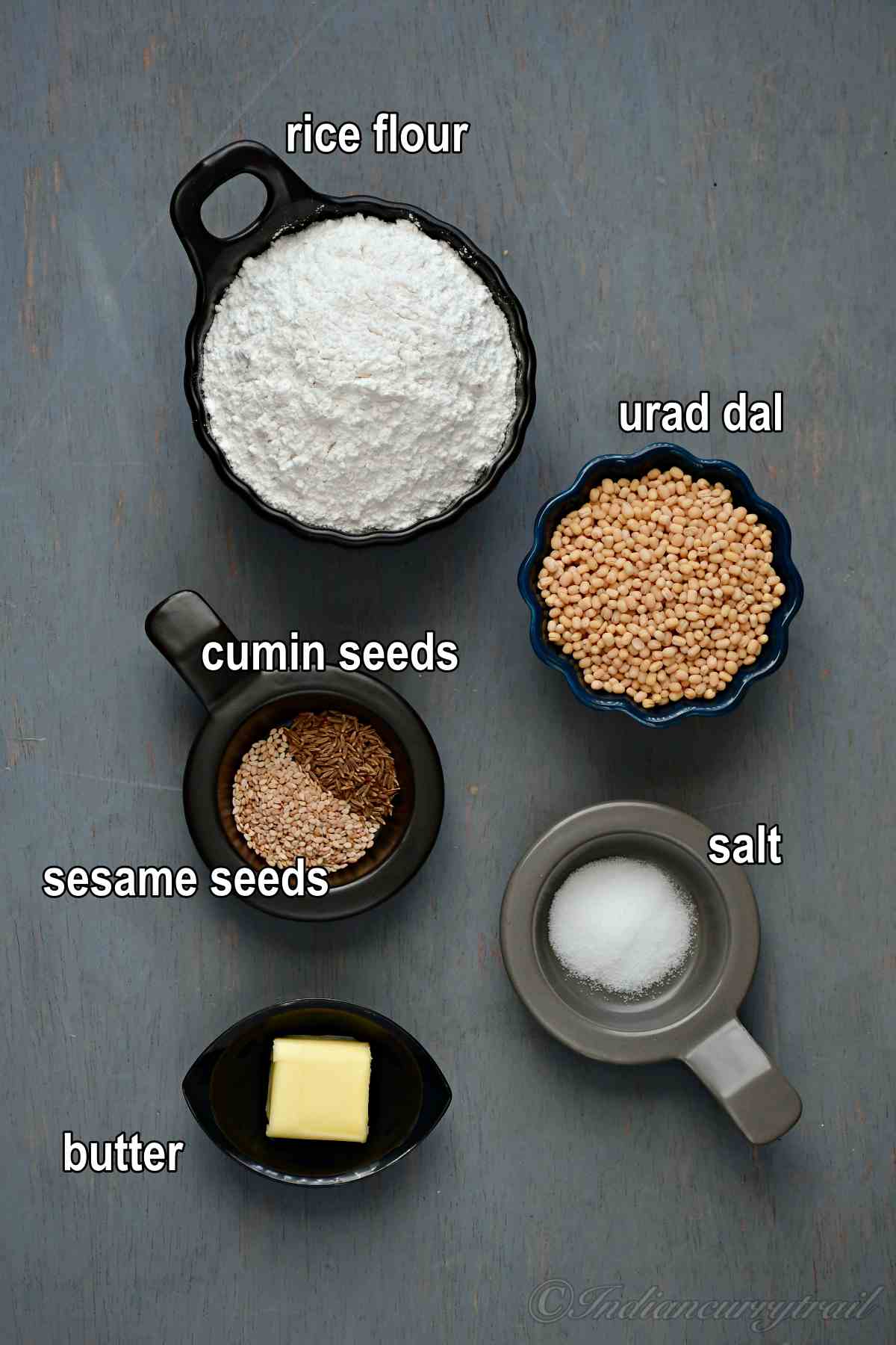 picture of ingredients needed for making urad dal murukku