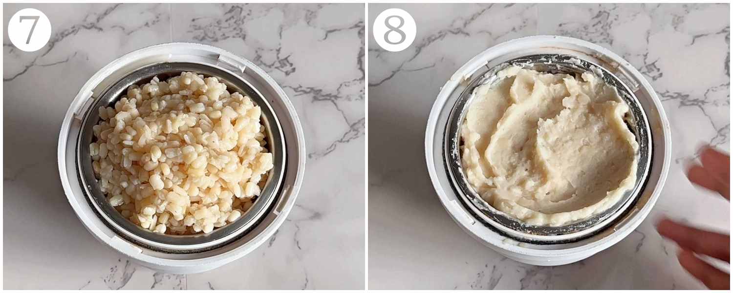 collage picture of before and after grinding the urad dal