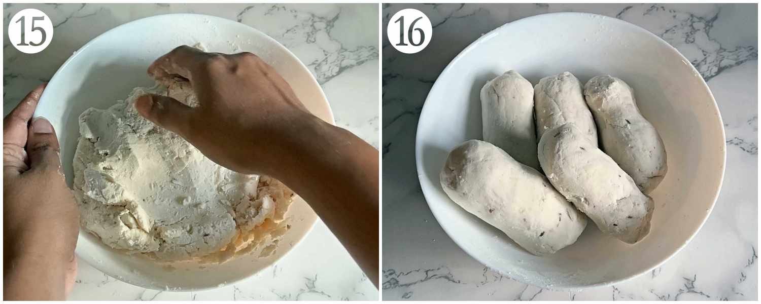 the process shot of making murukku dough and making logs out of it